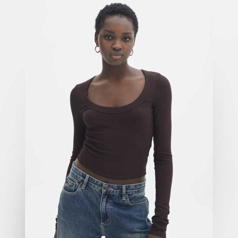 Women's Brown Long Sleeve Crop Top